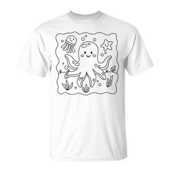 Cute Octopus To Paint And Color In For Children T-Shirt - Monsterry UK