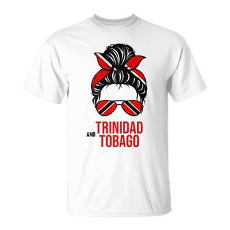 Cute Trinidad And Tobago Messy Bun Trinidadian Wife Mom Girl T-Shirt - Monsterry DE