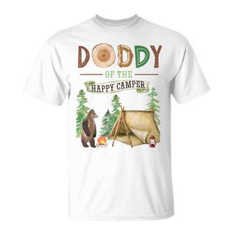 Daddy Of The Happy Camper First Birthday Camping Daddy Dada T-Shirt - Monsterry