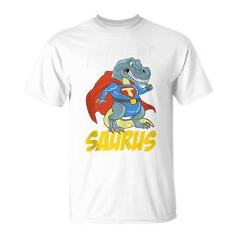 Daddy Saurus T-Rex Superhero Dinosaur Fathers Day Dad Father T-Shirt - Monsterry