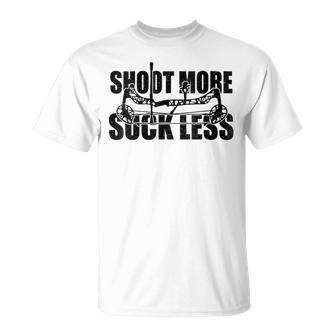 Damen Shoot More Suck Less Lustige Jagdliebhaber Hunter Papa Ehemann Mit-Ausschnitt T-Shirt - Geschenkecke