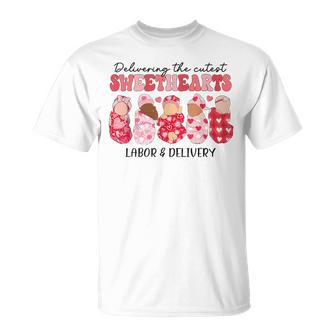 Delivering The Cutest Sweethearts Labor Delivery Valentine's T-Shirt | Mazezy