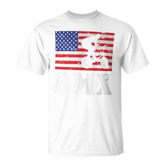 Distressed Bmx Riding Usa American Flag Vintage Bike Rider T-Shirt - Monsterry AU