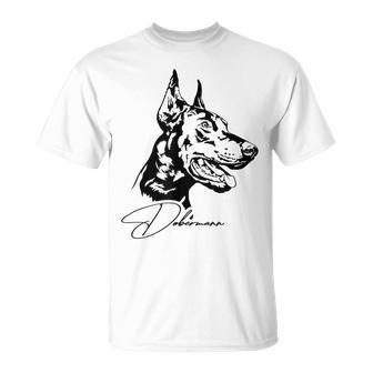 Dobermann Portrait Dog Portrait Dobie Dog White T-Shirt - Seseable