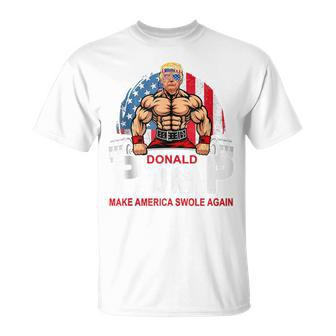 Donald Pump Swole America Again Gym Fitness Trump 2024 T-Shirt - Seseable