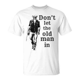 Don't Let The Old Man In Vintage Man Walking With A Guitar T-Shirt | Mazezy