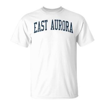 East Aurora Ny Vintage Athletic Sports Jsn2 Navy Print T-Shirt - Monsterry