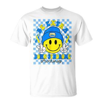 Be Extra Yellow And Blue Smile Face Down Syndrome Awareness T-Shirt | Mazezy