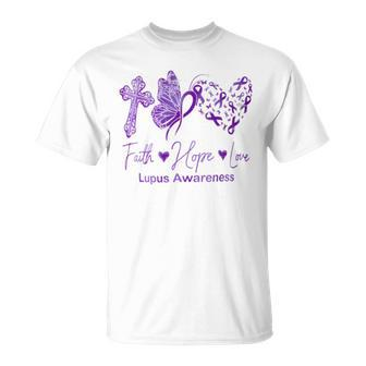 Faith Hope Love Purple Ribbon Lupus Awareness T-Shirt - Monsterry