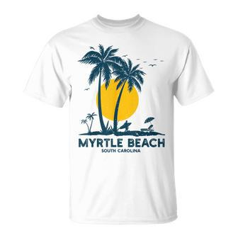 Family Vacation Retro Sunset South Carolina Myrtle Beach T-Shirt - Monsterry UK