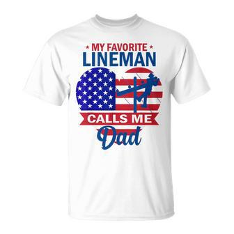 My Favorite Lineman Calls Me Dad American Flag Father's Day T-Shirt - Thegiftio UK