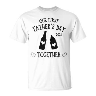 Our First Father's Day Together 2024 New Dad Beer Bottle T-Shirt - Thegiftio UK