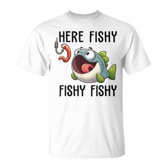 Here Fishy Fisherman Fishing Lover Cute Fish Worm T-Shirt - Seseable