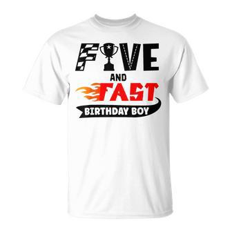 Five And Fast Birthday Boy Race Car 5Th Birthday Racer T-Shirt - Monsterry UK