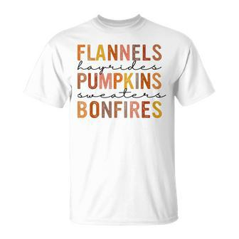 Flannels Hayrides Pumpkins Vintage Sweaters Bonfires Autumn T-Shirt - Monsterry AU