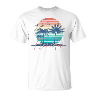 Florida Vintage Summer Vibes Beach Sunset Retro Palm Tree T-Shirt - Monsterry AU
