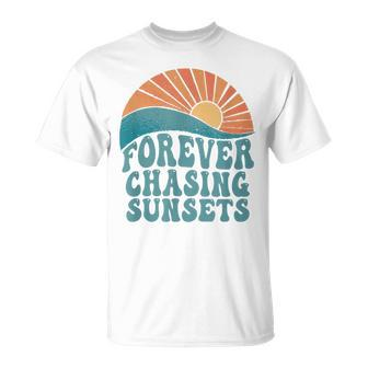 Forever Chasing Sunsets Summer Retro Sunset Beach Vacation T-Shirt - Thegiftio UK