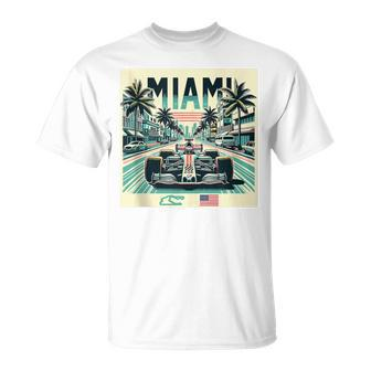 Formula Racing Open Wheel Car Retro Miami Circuit Usa Flag T-Shirt - Monsterry
