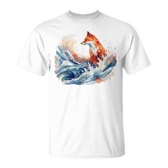 Fox Wave Artwork Animal Art Fox T-Shirt - Seseable
