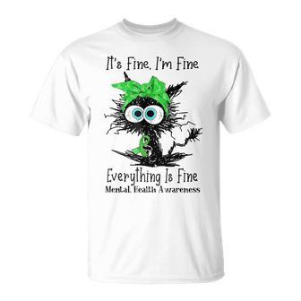 Black Cat Its Fine I'm Fine Mental Health Awareness T-Shirt | Mazezy AU