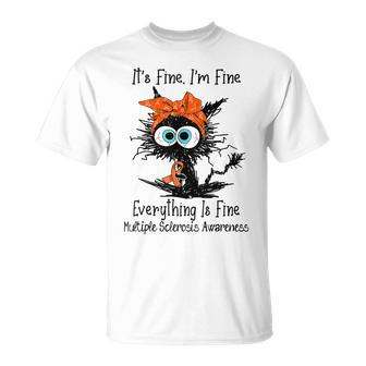 Black Cat Its Fine I'm Fine Multiple Sclerosis T-Shirt - Thegiftio