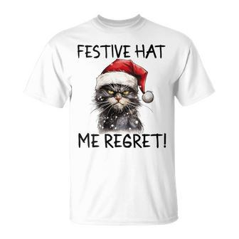Christmas Cat Santa Hat Festive Hat Me Regret T-Shirt - Monsterry DE