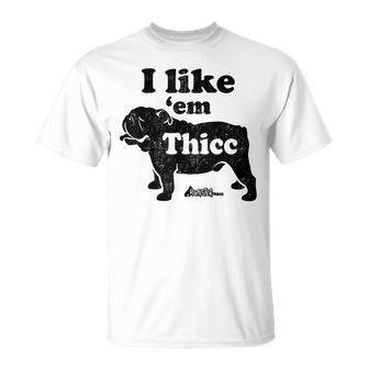English Bulldog I Like Em Thicc Dog Silhouette T-Shirt - Monsterry