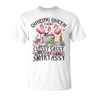 Quilting Queen Cute Flamingo Quilter Sewing Sewer T-Shirt - Seseable