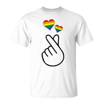 Gay Pride Month Human Lgbtq Korean Finger Heart K-Pop Love T-Shirt - Monsterry