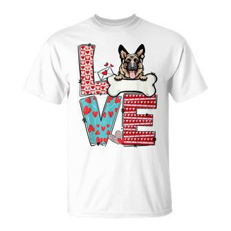 German Shepherd Valentines Day Heart Dog Lover T-Shirt - Monsterry