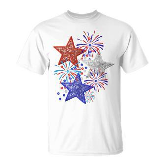 Girl 4Th Of July Red White Blue Star American Firework T-Shirt - Monsterry DE