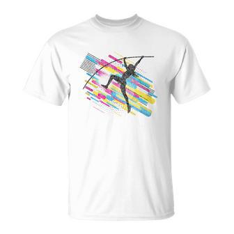 Girl Pole Vault Retro Colors Fun Pole Vaulting T-Shirt - Monsterry