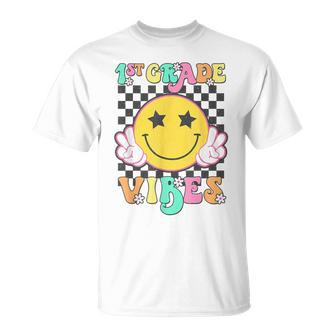 Girls 1St Grade Vibes Smile Face Back To School First Grade T-Shirt - Monsterry UK