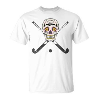 Girls High School Field Hockey Flower Sugar Skull T-Shirt - Monsterry UK