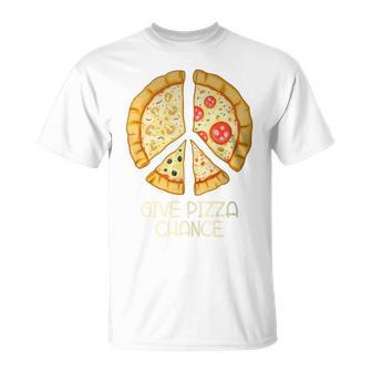 Give Pizza Chance Pizza Pun With Peace Logo Sign T-Shirt - Monsterry