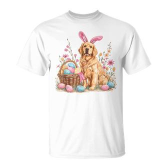 Golden Retriever Easter Golden Retriever Eggs Basket Bunny T-Shirt - Seseable