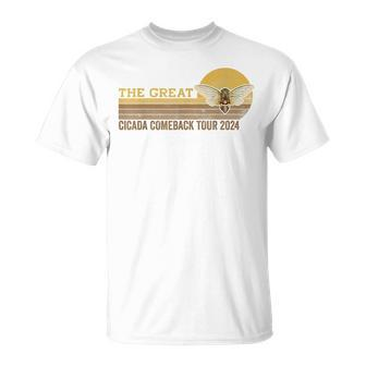 The Great Cicada Comeback Tour 2024 Insect Invasion Retro T-Shirt - Seseable