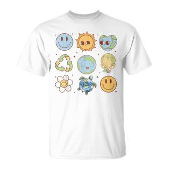 Groovy Earth Planet Hippie Smile Face Happy Earth Day 2024 T-Shirt | Mazezy