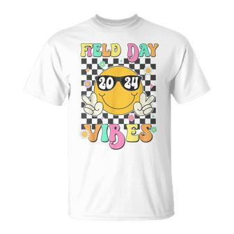 Groovy Field Day Vibes Hippie Face Happy Field Day 2024 T-Shirt | Mazezy