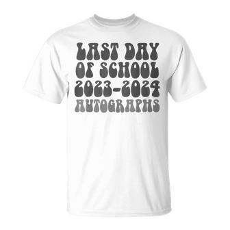 Groovy Last Day Of School 2024 Graduation Autographs Sign My T-Shirt - Monsterry