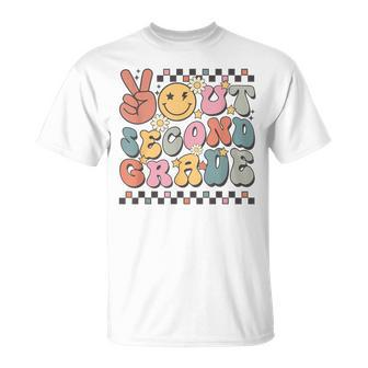 Groovy Last Day Of School 2Nd Grade Peace Out Second Grade T-Shirt - Monsterry