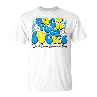Groovy Rock Your Socks World Down Syndrome Awareness Day T-Shirt - Seseable