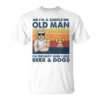 Grumpy Old Man Like Beer And Dogs Red Chihuahua Grandpa T-Shirt - Monsterry UK