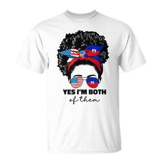 Half Haitian And American America Haiti Usa Flag Girl Afro T-Shirt - Monsterry