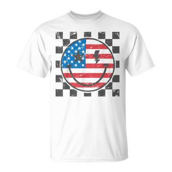 Happy 4Th Of July Groovy Smile Face Red White Blue Usa Flag T-Shirt - Monsterry