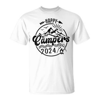 Happy Campers 2024 Friends Camping Adventures In Outdoors T-Shirt - Thegiftio UK