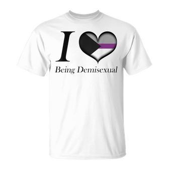 I Heart Being Demisexual Pride Flag Colored Heart T-Shirt - Monsterry