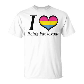 I Heart Being Pansexual Pride Flag Colored Heart T-Shirt - Monsterry