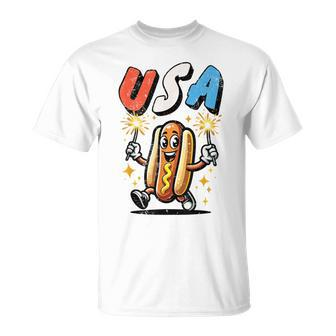 Hot Dog 4Th Of July Fireworks Independence Day Retro T-Shirt - Monsterry CA