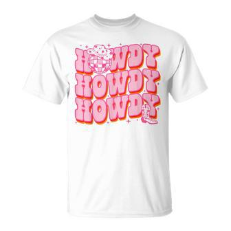 Howdy Southern Western Country Rodeo Pink Cowgirl Women T-Shirt | Mazezy CA